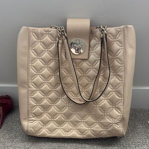 Elegant Beige Quilted Tote Bag